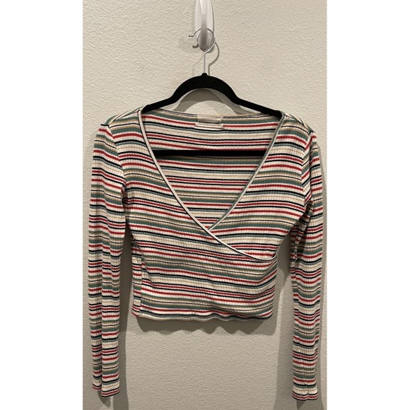 URBAN OUTFITTERS Multicolor Striped Long Sleeve Crop Top - Picture 1 of 3